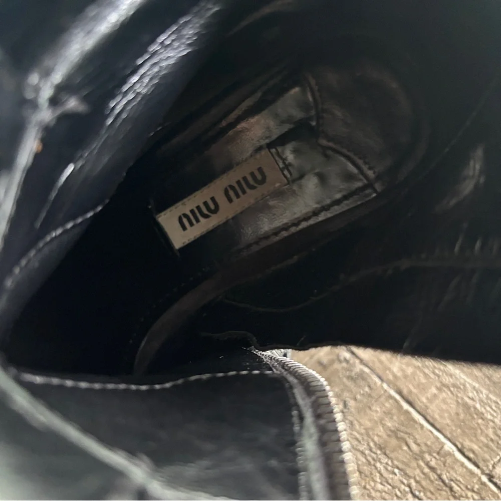 Miu Miu Prada $1100 Black Ankle Booties with Rugged Sole Moto Rock‎ Boots Shoes